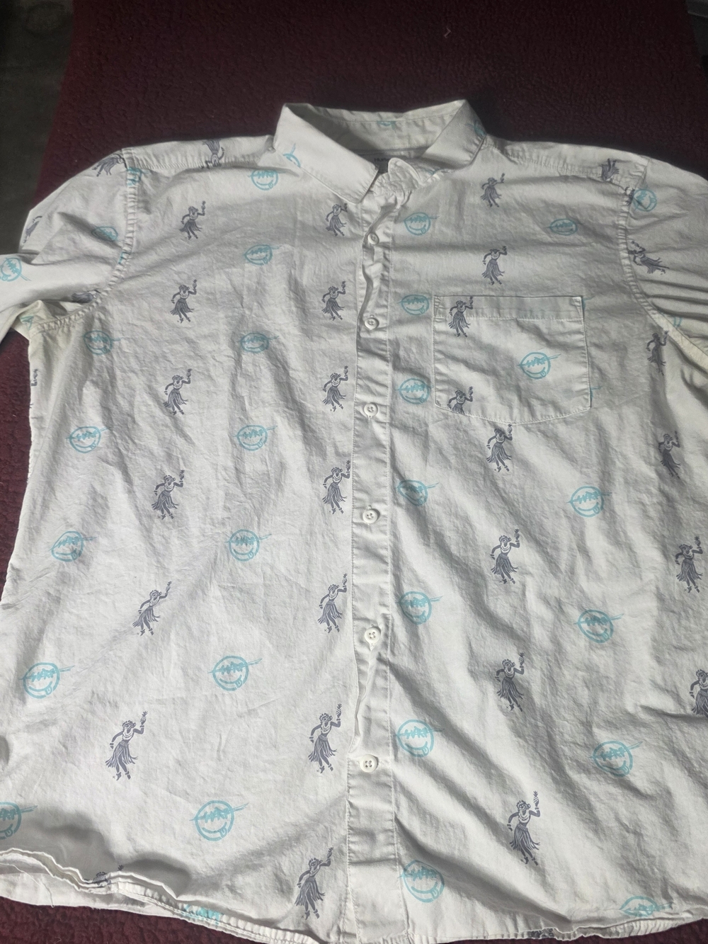 Hurley Classic Fit Men's Cotton Woven Hawaiian Graphic Shirt, White Blue, XL
